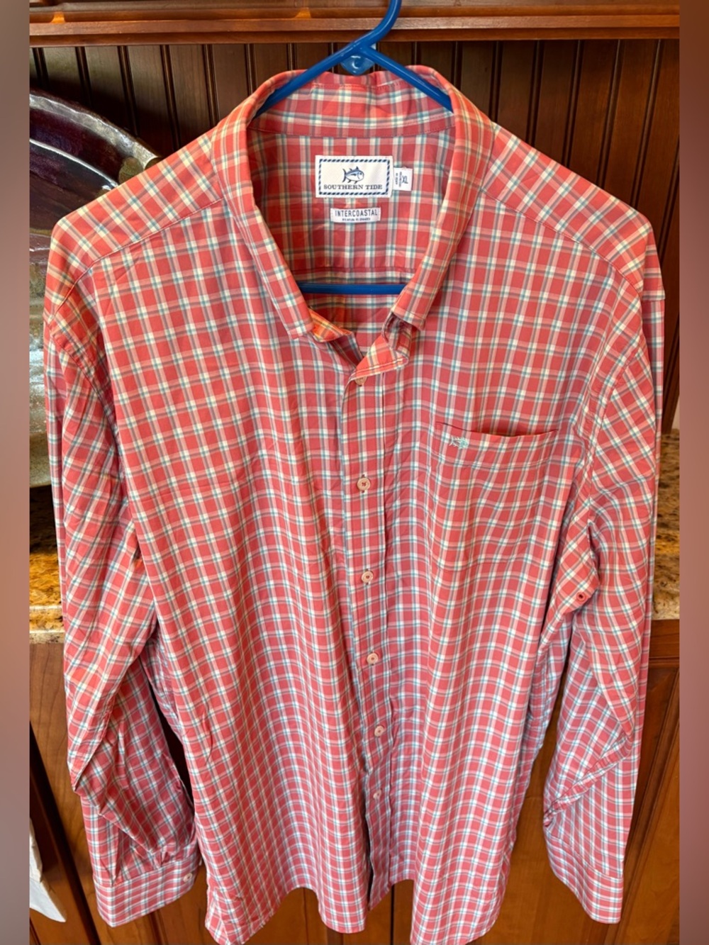 Southern Tide men’s Intercoastal men’s Button-Down Shirt. Sharp pink/blue plaid - Picture 4 of 6